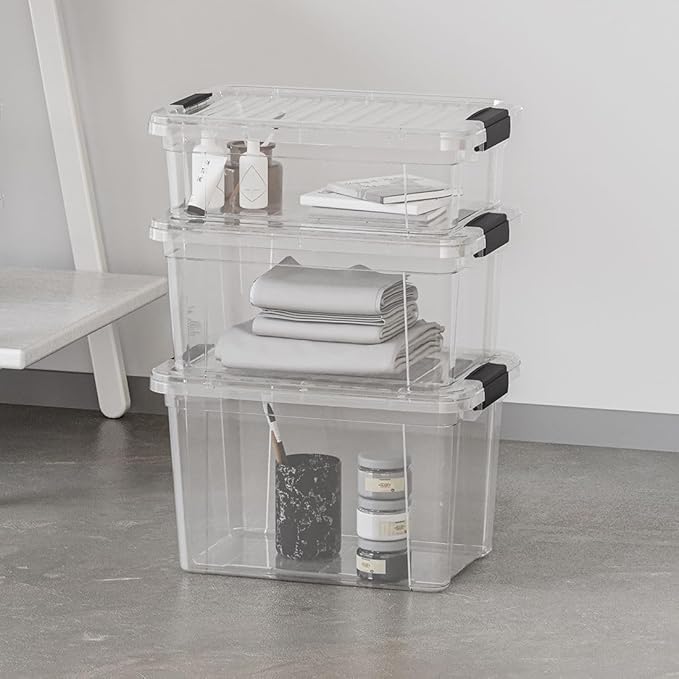 Superio Clear Storage Box with Lid, 2.5 Quart Plastic Container Bins for Organizing, Stackable Crates, BPA Free, Non Toxic, Odor Free, Organizers
