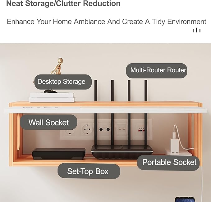 Wall Mount WiFi Router Box, WiFi Router Storage Cabinet, Power Strip and Cable Management Hider Rack, Invisible Storage, for Living Room, Office, Bedroom(White)
