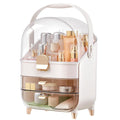 Makeup Organizers, Make Up Organizer for Vanity, Countertop Cosmetic Storage with Drawers and Transparent Cover for Bedroom Bathroom, Pearl White