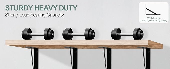 4 Pack L16 x H 10" Black Heavy Duty Shelf Brackets with Screws Metal Shelf Brackets Shelf Support Angle Brackets for Shelves L Brackets Heavy Duty Floating Shelf