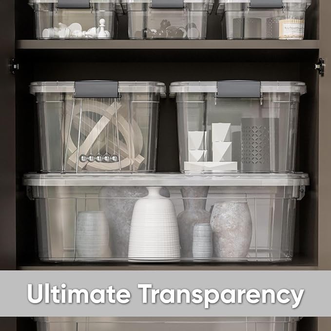 Superio Clear Storage Boxes with Lids, 8.75 Quart Plastic Container Bins for Organizing, Stackable Crates, BPA Free, Non Toxic, Odor Free, Organizers for Home, Office and Dorm, 6 Pack