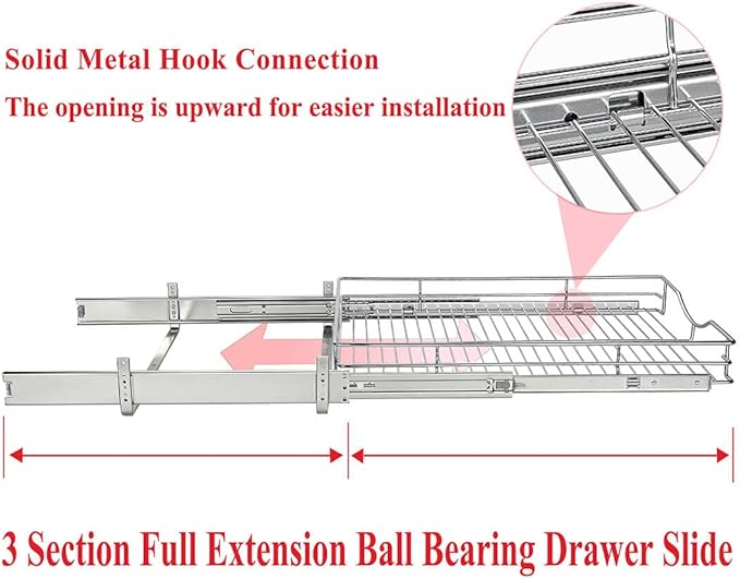 DINDON Pull Out Cabinet Organizer (14" W x 21" D), Pull Out Drawers for Kitchen Cabinets, Cabinet Pull Out Organizer 1 Tier Heavy-Duty Slide Out Shelf Wire Basket for Base Cabinet, Chrome