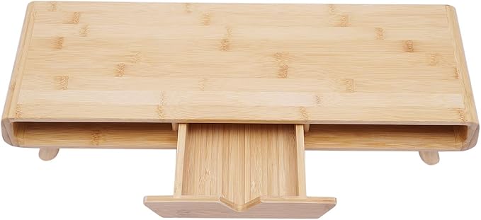 Monitor Stand Riser, 24inch Large Desk Computer Monitor Stand with 2 Wire Holes & Back Baffle, V-shaped Drawer, Desk Shelf Adds Storage for PC Monitor, Laptop, Printer