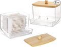 Tbestmax 2 Pack 10oz Qtip Holder Dispenser with Bamboo Lids, Big Clear Bathroom Organizer Accessories Decor for Storage-Qtips Cotton Ball Holder Apothecary Jars, Cotton Swabs, Floss Container
