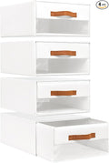 DIMJ Closet Organizers and Storage - Fabric Bins with Drawers for Closet Foldable Clothes Organizers with Clear Window, Stackable Storage Drawers Units for Bedroom, Living Room, 4-Pack, White