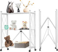 3 Tier Foldable Storage Shelf with Wheels, Heavy Duty Garage Shelving Unit Loads 550 LBS, Metal Steel Collapsible Shelves, Rolling Standing Utility Rack for Kitchen, Pantry, Office, White