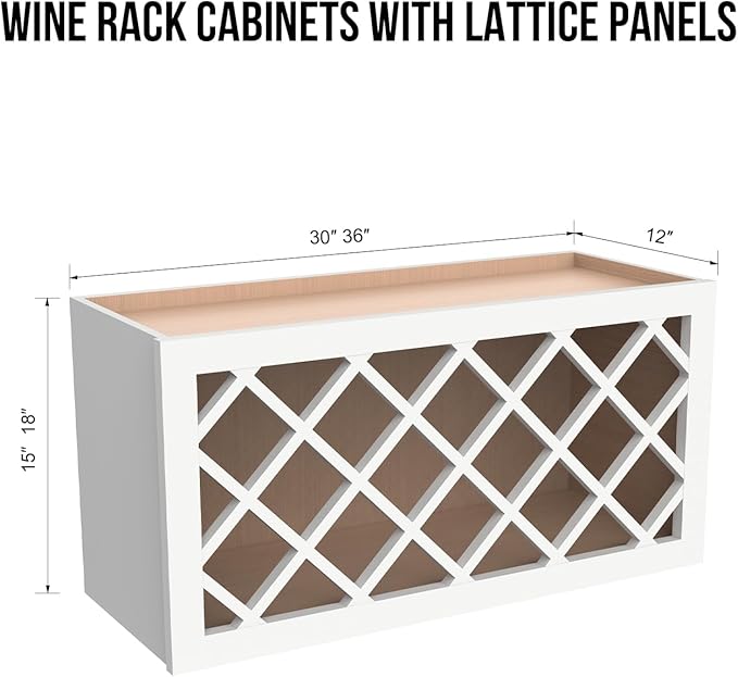 Origami Solid Wood RTA Wine Bottle Rack Wall Cabinet with Lattice Panels - Wine Storage for Bar, Pantry, Cellar & Basement - Mocha (36"W 12"D 18"H)
