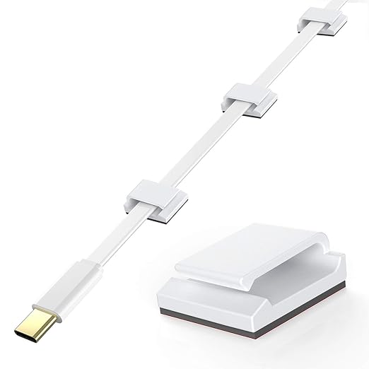 AGPTEK Ethernet Cable Clips, 100 PCS Adhesive Wire Clips, Flat Cord Clips Small Cable Holder Management for Home Wall Flat Ethernet Network Cord Organizer, Decoration Fairy Light Sticky Hooks, White