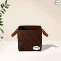 10 Inch Cube Storage Basket 3 Pack, Blanket Baskets with Leather Handle, Felt Fabric Storage Bin for Shelves,Square Baskets for Toys Nursery Living Room, Brown