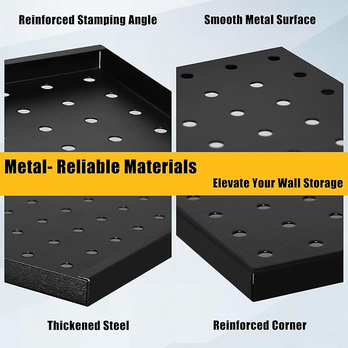 PBHEPJ 6 Pcs Metal Pegboard Panels, Heavy Duty Peg Boards for Garage and Garden Tool Storage, Includes Drywall Anchors and Screws Kits, Black (6 pcs 16in x 12in)