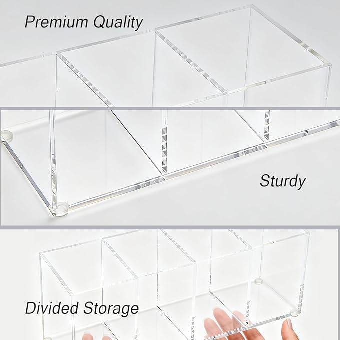Clear Acrylic 4-Compartment Organizer Box, Large (8.7" × 3.0" × 3.7") – Handcrafted, Eco-Friendly, Minimal Packaging Home Storage Organizer