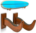 TESLYAR Surfboard Wall Mount – Wooden Surfboard Rack for Wall Storage – Solid Wood Hooks for Surfboard, Snowboard, Paddle Board & Wakeboard – Wave Style