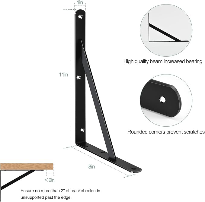 32 Pack L12 x H 8" Black Heavy Duty Shelf Brackets with Screws Metal Shelf Brackets Shelf Support Angle Brackets for Shelves L Brackets Heavy Duty Floating Shelf