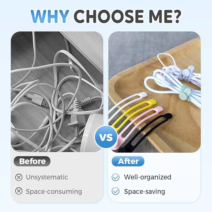 Data Cable Organizer,Multicolor Silicone Cable Ties,Reusable Cable Management Organizers,Multipurpose Elastic Cord Organizer For Bundling Earphone/Phone Charger/Computer Cords (5PCS)