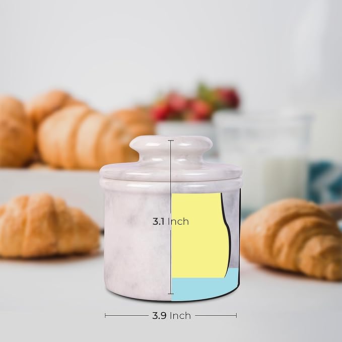 Butter Crock With Lid- Perfect Butter Keeper Crock- Classic Butter Bowl- Stylish French Butter Keeper - Purely Handcrafted Natural Marble - (Gray Oceanic)