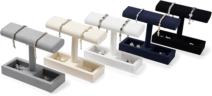 Oirlv Microfiber T-Bar Watch Display Stand Jewelry Display Props Jewelry Organizer Holder for Watch Bracelet Ring Earrings (Blue,Microfiber)