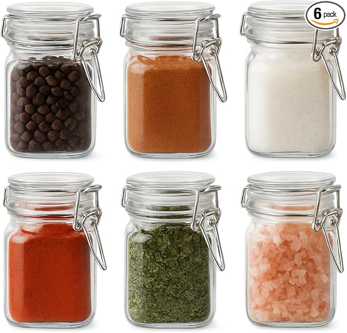 6 Pack Spice Jars, 8 oz Glass Containers with Airtight Lids, Small Herb Jars with Labels for Kitchen Storage