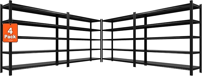48.2" W Garage Shelving 3000LBS Storage Shelf Heavy Duty Garage Storage Shelves Adjustable 5 Tier Metal Shelves for Storage Industrial Heavy Duty Shelving Unit 24.2" Dx48.2 Wx72.2 H, 4 Pcs