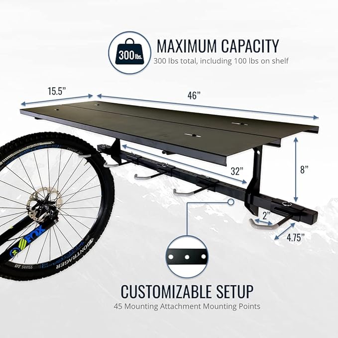 StoreYourBoard Bike Storage Rack with Shelf – Heavy Duty Garage Bike Storage Rack for 5 Bicycles, Adjustable Vertical Bike Rack, Bike Rack Shelf for Helmets & Gear, Holds 300 lbs