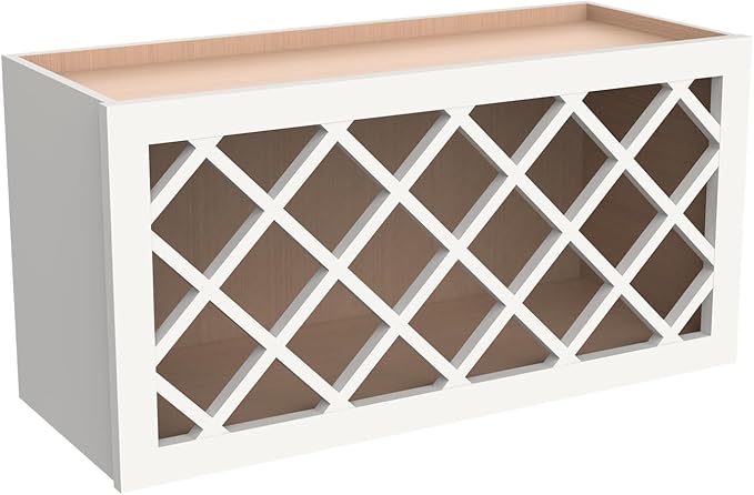 Origami Solid Wood RTA Wine Bottle Rack Wall Cabinet with Lattice Panels - Wine Storage for Bar, Pantry, Cellar & Basement - Mocha (30"W 12"D 15"H)