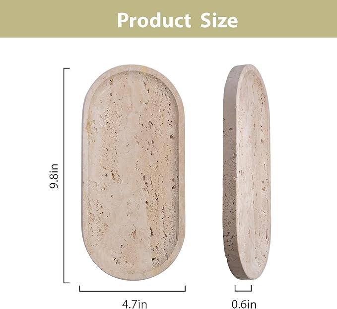 Beige Travertine Vanity Tray | Natural Stone Bathroom Organizer | Perfume & Jewelry Storage for Spa, Bedroom, Kitchen | Non-Slip Waterproof Design,11.8"x7.8"x0.6"