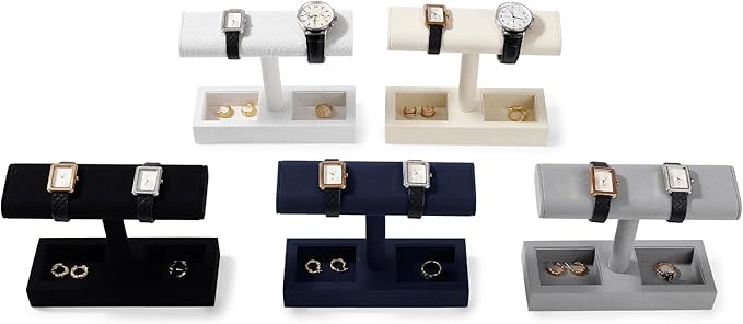 Oirlv Linen T-Bar Watch Display Stand Jewelry Display Props Jewelry Organizer Holder for Watch Bracelet Ring Earrings (Creamy-white,Linen)