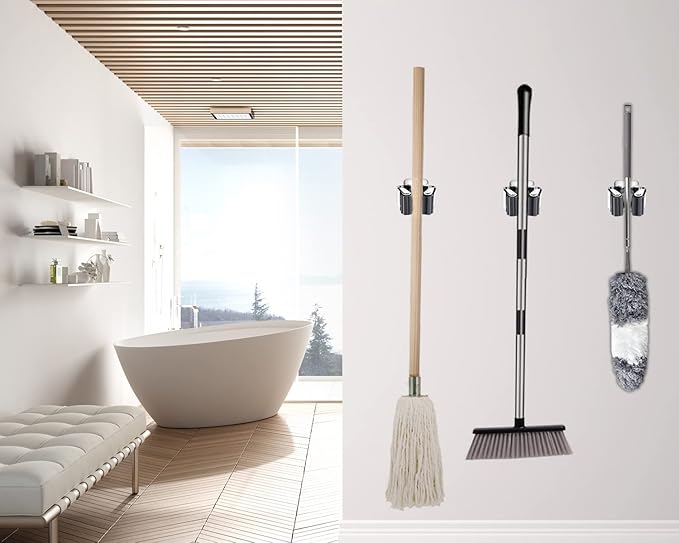 Verdenu 25 Pack Broom Holder Wall Mount, Mop and Broom Holder Wall Mount, Stainless Steel Command Mop Holder with Screws, Garden Tool Storage Organizer for Kitchen, Home, Bathroom, Garage, Grey