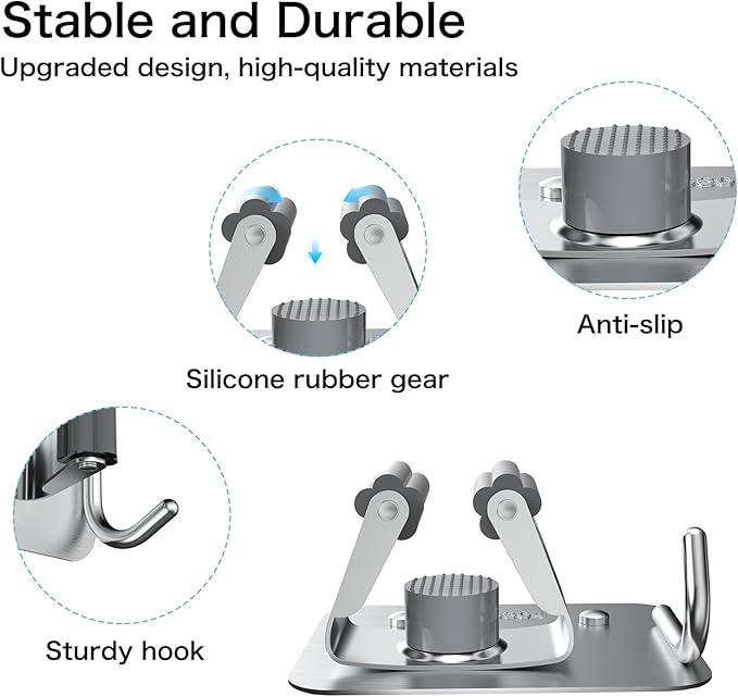 nacena Broom Holder Wall Mount, 4 Packs Silver Stainless Steel Mop and Broom Hanger with Hooks Heavy Duty Broom and Mop Organizer Wall Hanging for Bathroom