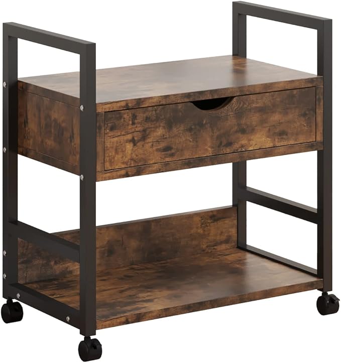 TigerDad Mobile Printer Stand with Storage Drawer, Utility Carts with Wheels, File Cabinet Workspace Desk Organizer Shelf for Home Office