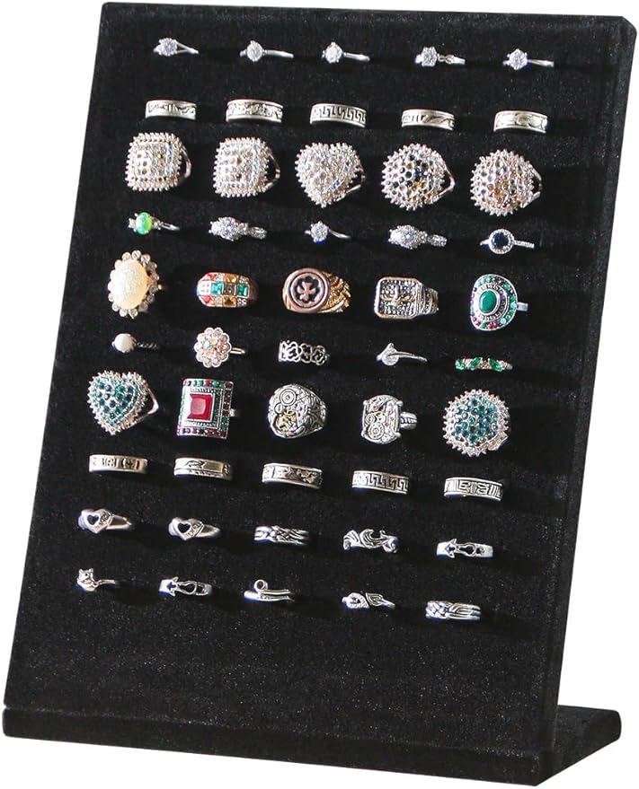 Ring Board Display Stand,Velvet Jewelry Earring Organizer Holder for Selling,Vendors Storage Tray for Multiple Rings (Black)