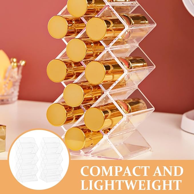 Unomor 2Pcs Clear Acrylic Lipstick Holder Desktop Makeup Organizer Dust-resistant Lip Gloss Storage Stand for Vanity Lightweight and Sleek Cosmetic Display Rack for Bedroom and Dresser