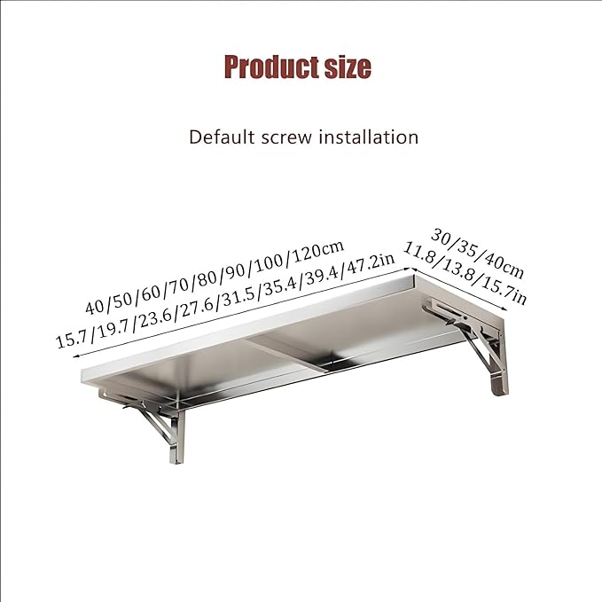 304 stainless steel folding table, wall-mounted folding table, kitchen storage shelf, made of food-grade stainless steel material, suitable for living room, balcony, bathroom, or laundry room.(100*30c