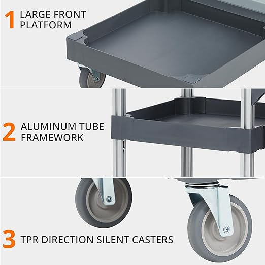 Commercial Janitorial Cleaning Cart on Wheels with Cover and Vinyl Bag, 3-Shelf Custodial Cart Housekeeping Carts for Hotels, Stores, Schools, and Business