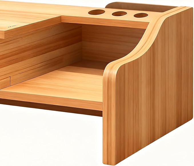 Desktop Computer Elevated Stand 48.8x20x10.5cm, Wooden Monitor Riser with Drawer, Organizer Shelf for Laptop, Printer, PC, TV Screen, Home, Dorm, Office