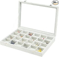 Coward Jewelry Organizer Tray Box, 24 Grids Ring Earring Chain Bracelet Necklace Jewelry Bead Display Holder Tray Case with Transparent Glass Lid for Home Drawer or Shop Selling