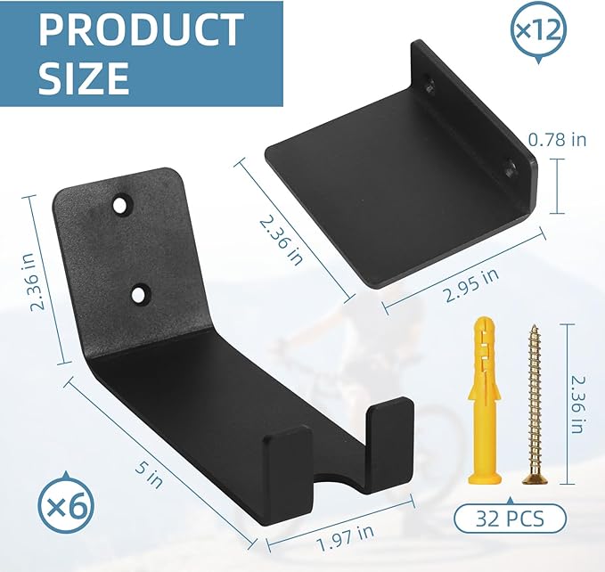 6 Pack Bike Wall Mount Bike Pedal Hanger Wall Mount Bike Hangers Heavy Duty for Garage Vertical Bike Wall Hangers Bike Display Stand Space Saving Wall Bike Rack (6 Pack)