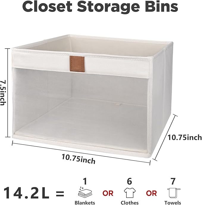 Linen Closet Organizers and Storage, Closet Storage Bins Basket Organizer, Foldable Organization Baskets with Mesh Window for Clothes Towels and Toys, 10.75" x 10.75" x 7.5", Beige, 2 pack