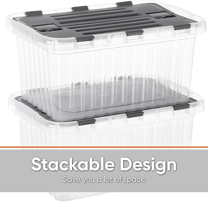 Superio Storage Bins with Lids, Clear Plastic Containers for Organizing, Stackable Totes, BPA Free, Odor Free, Organizer Boxes for Home, and Dorm, 10.5 Quart (4 Pack, 15"x10"x7")