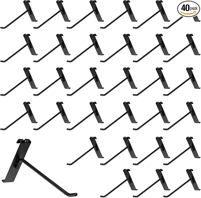 6 Inch Gridwall Hooks, Grid Panel Hanging Hooks for Retail, Home, and Workspace Organization, Displays, and Storage Solutions(40Pack,Black)
