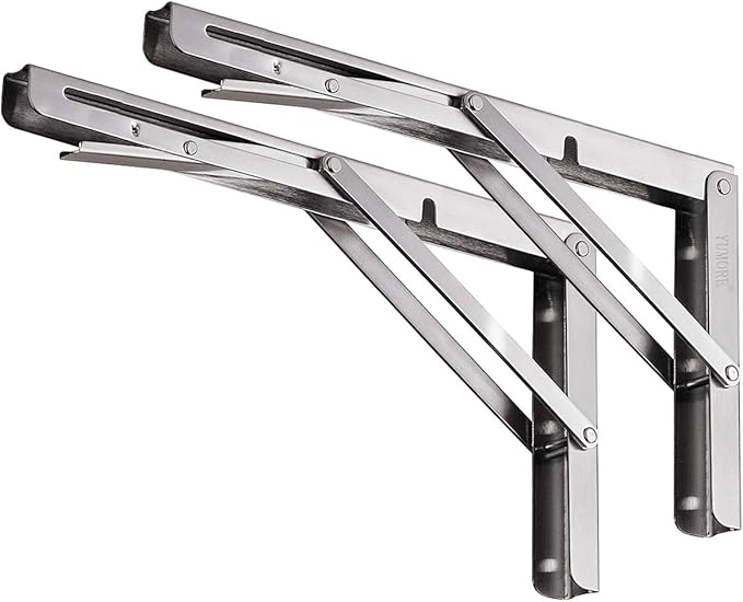 YUMORE Folding Shelf Bracket 18",Heavy Duty Stainless Steel Collapsible Shelf-Bracket Max Load 330lbs Wall Mounted Table Support Hinge for Space-Saving DIY Work Bench with Install Screws, Pack of 2