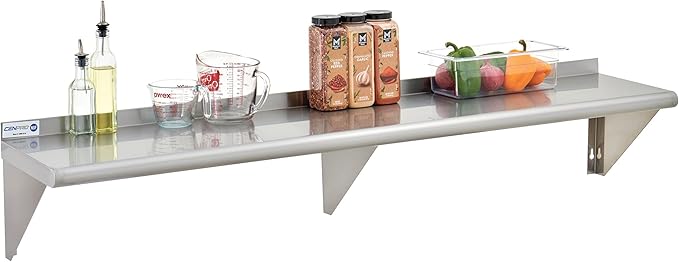Commercial Wall Shelf - 340 lb. Weight Capacity, 84" W x 12" D, NSF Solid, Stainless Steel (29N-016)