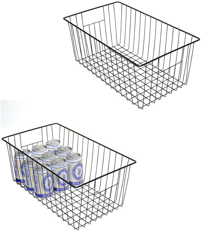 16inch Upright Freezer Organizer Baskets for 13-14,16-21 cu.ft Standup Freezer, Settle freezer chaos and reduce food waste effectively, Durable, Fully Use Space, Improve Air Circulate, Black, Pack 2