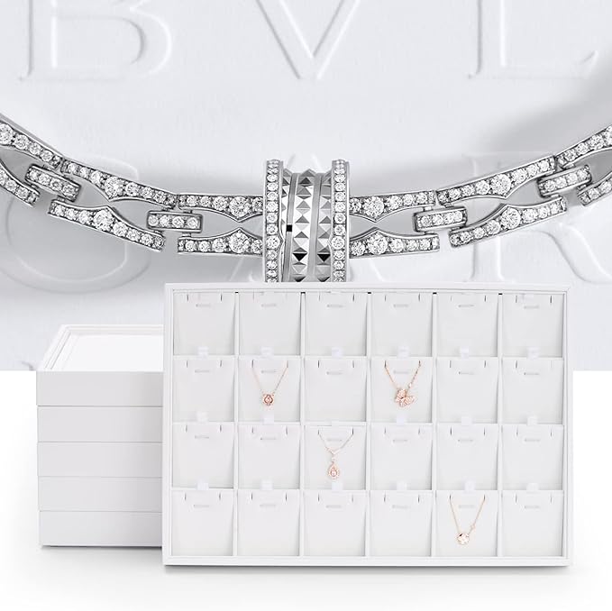 Oirlv Premium White Leather Stackable Jewelry Tray Flat Jewelry Organizer Tray for Jewelry Accessory Trade showcase