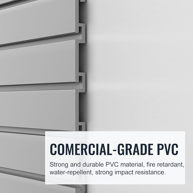 Slatwall Panel Garage Organizer PVC Slatwall Heavy Duty Wall Mounted Rack, Interlocking Slat Wall Panels for Tool Organization Peg Board(Grey 4 x 2 ft)