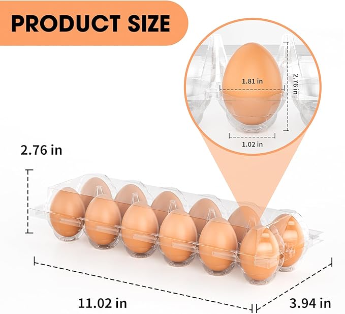 Egg Cartons Cheap Bulk 100 Pack, 1 Dozen Plastic Egg Carton for Refrigerator, Reusable Egg Container Holder for Storing, Sharing, Selling, Clear Egg Cartons for Home Ranch Farm Market-2x6 Grids