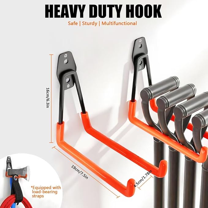 Heavy Duty Garage Storage Hooks, 4 Pack Utility Steel Garage Tool Organizer Wall Mount for Hanging Power and Garden Tools Ladders Hoses Bikes Ropes & Bulk Items