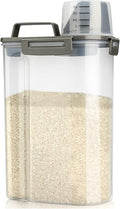 Rice Airtight Storage Container, 3 to 5Lbs Cereal Dry Food Flour Bin, Pet Dog Cat Food Dispenser with Measuring Cup, BPA Free Clear Plastic Kitchen and Pantry Organization Bin for Sugar
