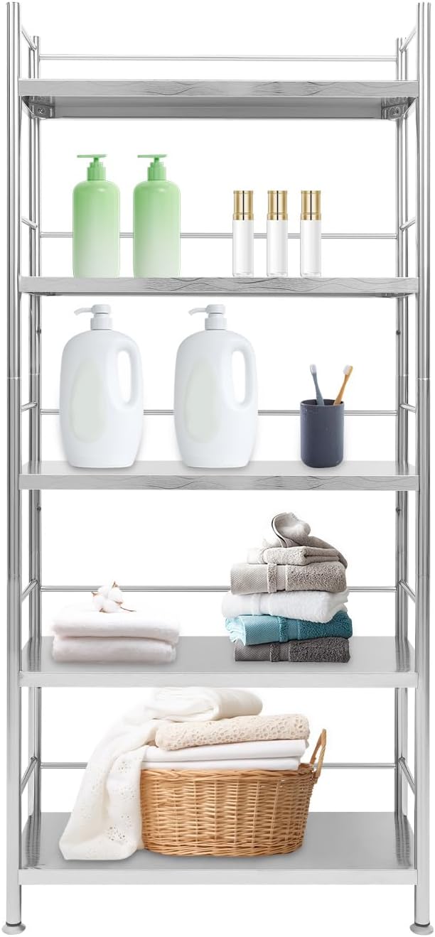 5-Tier Adjustable Rack Storage,28" L x 10" W x 63" H Stainless Steel Shelving Organizer,Heave Duty Shelf Storage Unit Up to 22lb Each Shelf for Kitchen&Garage