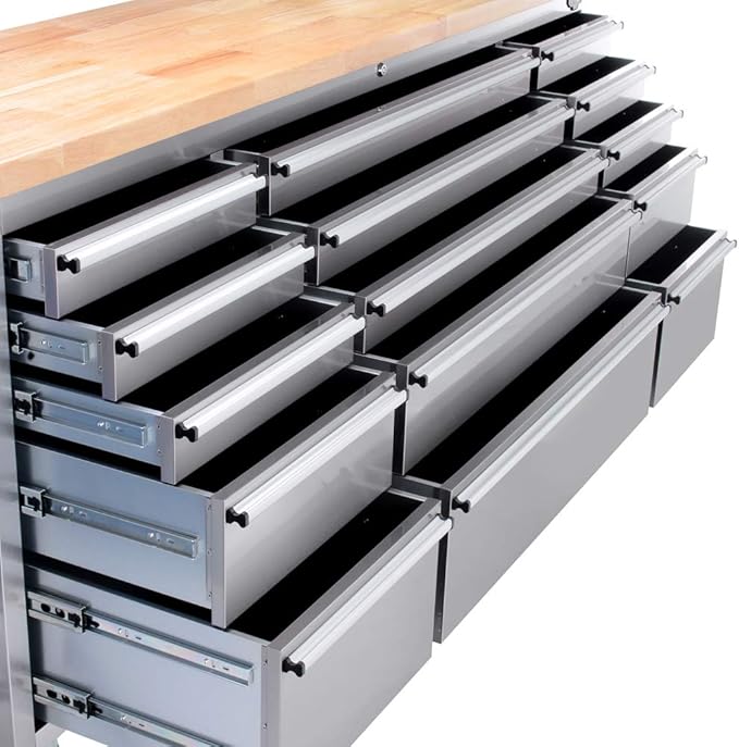 2 Pack - 72" Stainless Steel Rolling Tool Chest with 15 Drawers, Lockable Storage Cabinet, Mobile Workbench, Assembled Large Tool Box with Wheels for Garage Workshop (2 × HTC7215W1)