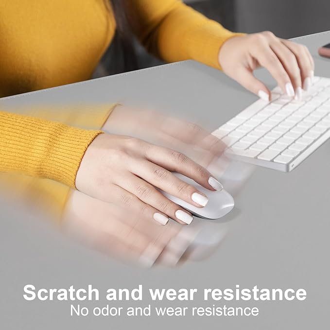 DAWNTREES Desk Mat Protector,PU Leather Desk Pad,Non Slip, Large Mouse Pad and Keyboard Mat, Waterproof Writing Pad for Office and Home (Light Gray,39.4''x19.7'')